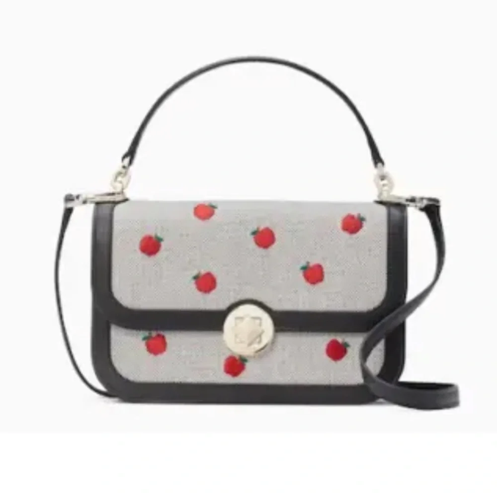 Kate Spade Audrey Embroidered Apples Canvas Flap Crossbody Bag NWT
